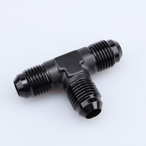Aluminum -4 AN Male Thread Flare Tee Union T Pipe Fuel Hose Fitting Adapter Black Anodized (AN4 to 2x -4AN Male Flare)