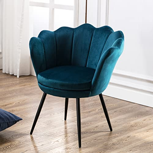 Wahson Sessel für Schlafzimmer Weicher Samt,Armlehnstuhl mit Schwarz Metallbeinen,Freizeitsessel für Wohnzimmer/Vanity (Blau Grün)