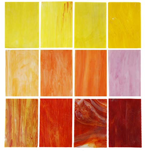 Lanyani Buntglas-Mosaikfliesen zum Basteln, große Kathedralglasscheiben, verschiedene Ausführungen, 10 Glasscheiben à 10,2 x 15,2 cm, in unterschiedlichen Herbstfarben