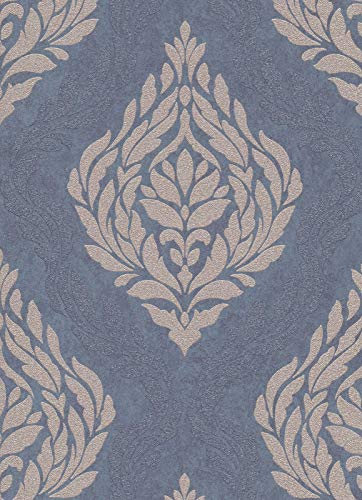 Erismann 10060-44 Papier peint intissé Motif baroque Bleu/beige brillant
