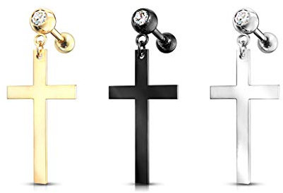 beyoutifulthings 3 Knorpel Ohr-stecker Kreuz-Anhänger Zirkonia Cartilage Labret Piercing-s Tragus Gold Silber Schwarz Edelstahl Schraub-Verschluss