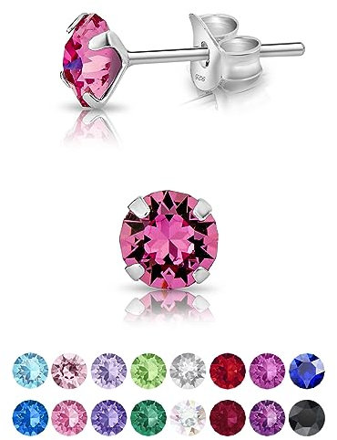 Orecchini Rosa a Perno da Donna - Punto Luce Argento 925 Con Brillantini di Cristallo Rosa - Orecchini Colorati