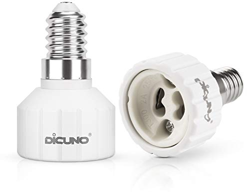DiCUNO E14 vers GU10 Adaptateur de douille de 2 pièces, convertisseur de socket, Douille base de lampe pour ampoules LED, incandescence ou fluocompactes