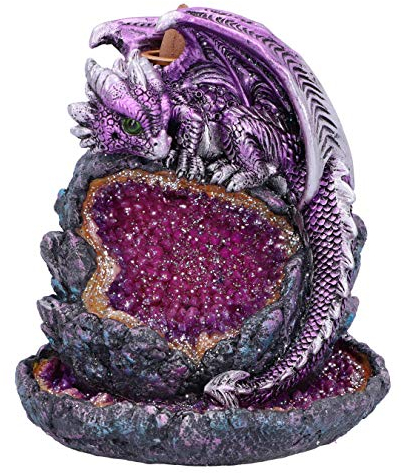 Nemesis Now Crystalline Protector Brûleur d'encens à refoulement Motif géode Dragon Violet 14,2 cm