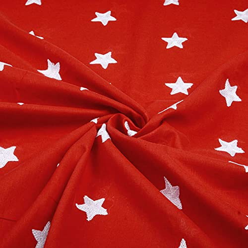 100% Baumwollstoff mit aufgestickten Sternen | Meterware | 160 cm Breite | für Bekleidung, Deko, Kissen- oder Bettbezüge | ca. 120 g/m² (Rot/Weiß)