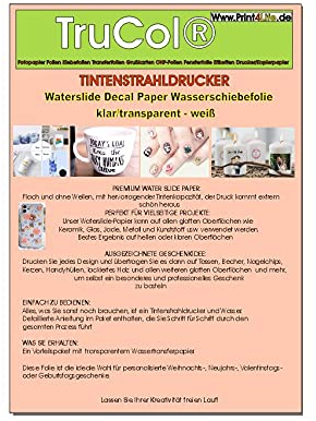 Wasserschiebefolie TRANSPARENT für Tintenstrahldrucker – hauchdünn Decal Abziehbild - Nassschiebefolie für Keramik, Glas, Kerzen, Metall, Kunststoff, Modellbau (A4-8 Blatt)