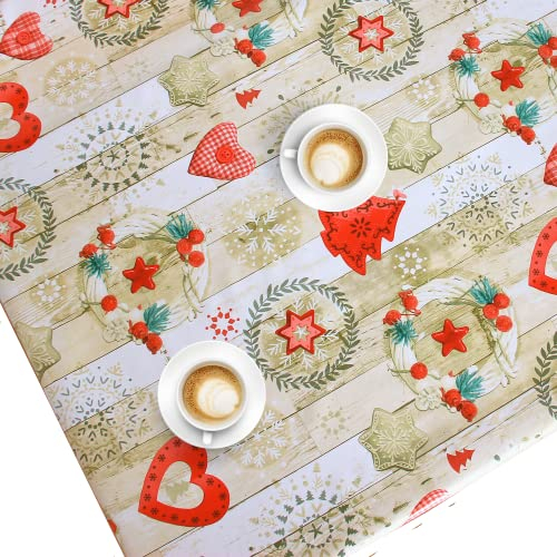 KP HOME Wachstuchtischdecke Weihnachten Holzdesign Wasserabweisende Wachstuch PVC Tischdecken 300x140 cm Wachstischdecke Vinyl Tischdecke Outdoor Tischdecke Abwaschbar Wachstuchtischdecke Beige Creme
