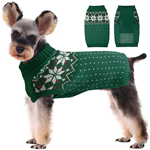 Kuoser Hund Katze Strickpullover Welpe Weihnachten Warme Strickwaren Haustier Winter Pullover Weste Schneeflocke Muster Kleine Mittlere Hunde Rollkragen Kaltes Wetter Pullover für Urlaub Xmas
