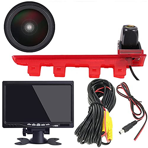 18mm Linse Top Qualität Auto Drittes Dach Original-Bremslicht-Rückfahrkamera, Ersatz für VW T5 Multivan T6 Caravelle Heckklappe Hochdach Transporter Business MPV SUV Bus (mit 7 Zoll Monitor)