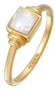 Elli Ring Damen Quadrat Vintage mit Mondstein in 925 Sterling Silber Vergoldet