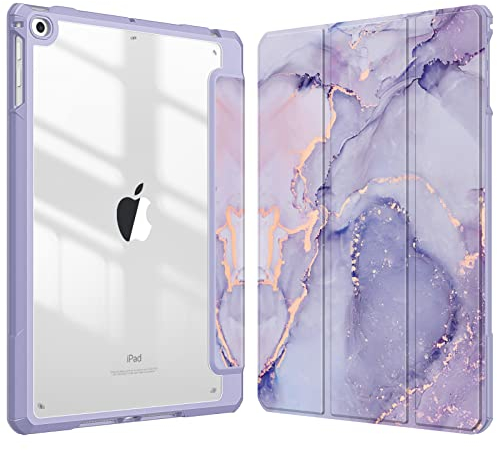Fintie Funda para iPad 9.7 Pulgadas (6ª generación 2018/5ª generación 2017), iPad Air 2, con Portalápiz para Pencil - Carcasa Trasera Transparente a Prueba de Choques, Mármol Lila Dorado