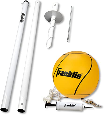 Franklin Sports Tetherball Set - Full Tetherball Game Set with 8' Pole, Rope + Ball Included - Portable Steel Backyard + Beach Kit with Carry Bag - Pro