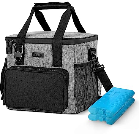 KEPLIN 16L Insulated Cooler Bag Waterproof & Leak Resistant with Shoulder Strap, Side & Front Pockets Portable Lunch Box for Picnic, Camping, Beach, Travel, BBQ & Work Large Capacity & Durable (Grey)