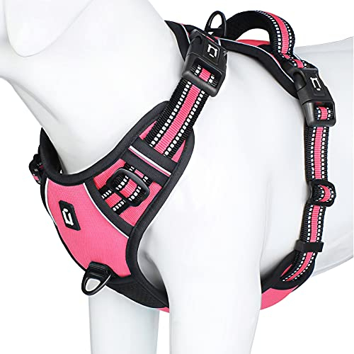 Harnais Chien Anti Traction, Réfléchissant Harnais De Chien Réglable Décourager Tirer Pet Gilet Durable en Nylon Harnais pour Chiens Moyen et Grand, Rose, XL