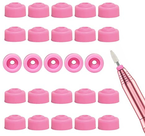 FUATY Pink Drill Nail Dust Collector - 20 pcs Professional Nail Drill Bits Pink Nail Tech Supplies Electric Nail Filer Plastic Cap