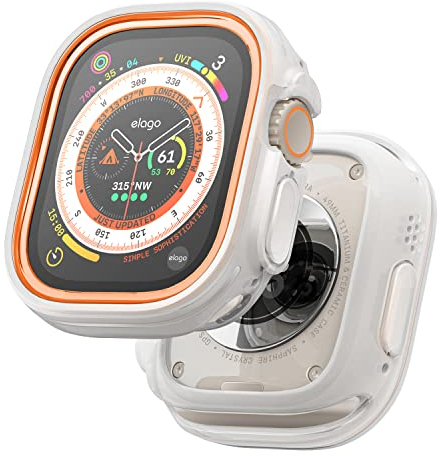 elago Custodia Duo Compatibile con Apple Watch Ultra, Protezione Completa(PC + TPU),Accesso Completo allo Schermo, Due PC inclusi. Cinturino non incluso (TPU:Trasparente/PC: Arancione,Nero)