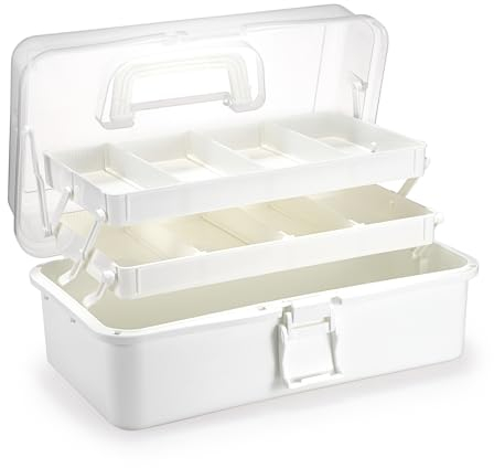 IGNPION 3 Layer Craft Stackable Storage Box 7-compartment Mulit Purpose Dividers Storage Container for Storing&Organising Toys, Arts Crafts, Stationery, Sewing, Fishing Tackle, Greyish White