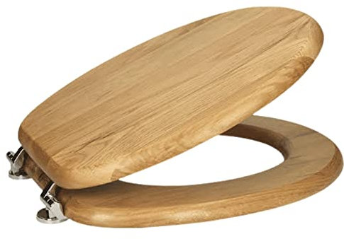 Dealx Xone Wooden Toilet Seat with Easy Clean, Toilet Seat Soft Close, Durable Enameled Wood, Stable Toilet Seat Hinges, Standard Toilet Seats, Adjustable Hinge Toilet Lid Seat Cover (Wooden Natural)