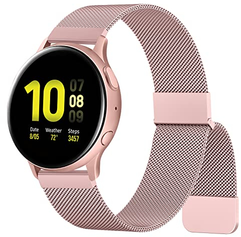 Vancle für Samsung Galaxy Watch Active 2 40mm 44mm Armband/Watch 3 41mm Armband/Watch 5/4 40mm 44mm Armband,Metall 20mm Ersatzarmband Uhrenarmband für Galaxy Watch 5 Pro 45mm(Rosa)