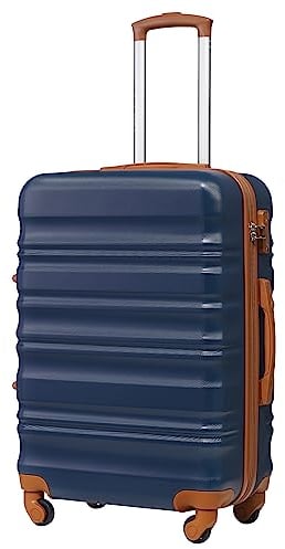 COOLIFE Hartschalen-Koffer Trolley Rollkoffer Reisekoffer mit TSA-Schloss und 4 Rollen (Blau/Braun, Großer Koffer)