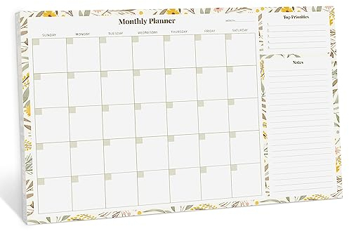 Rileys Monatsplaner - 52 Blatt - 42 x 29 cm - Undatiert - Monatskalender für perfekte Übersicht - Geeignet für Familien, Berufstätige, Studenten, Kinder (Blumiges Gelb)