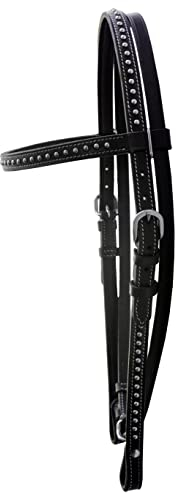 Weaving Craft Stunning Dark Brown Leather Snaffle Cavesson Horse Riding Bridle Leather With Functional Buckles Western Headstall Design Stainless Steel Round Studs Straight Browband _ Standard Size