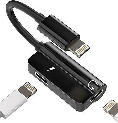 Adaptateur Iphone Jack(2en1)certifié Apple MFI Lightning Ecouteur Chargeur Double Prise Accessoire Cable Voiture Casque Audio Câble pour 14 13 12 11 Pro Max 7 8 Plus X Se Xs Xr Ipad 2 Air AUX Adapter