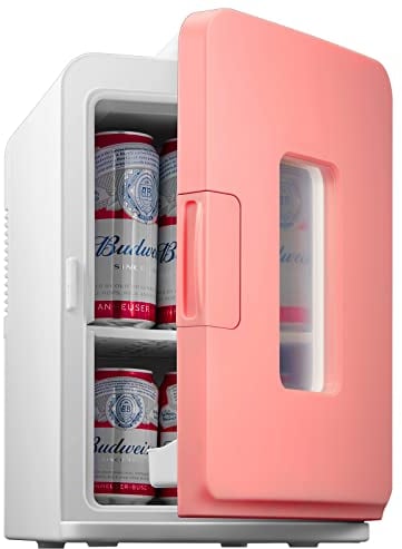Mini Fridge 15 Liter/21 Cans, Upgrade 2023 Portable AC+DC Power Small Fridge for Bedroom, Car, Office, Thermoelectric Cooler and Warmer Skincare Fridge for Food, Drinks, Cosmetics, Max & ECO Mode