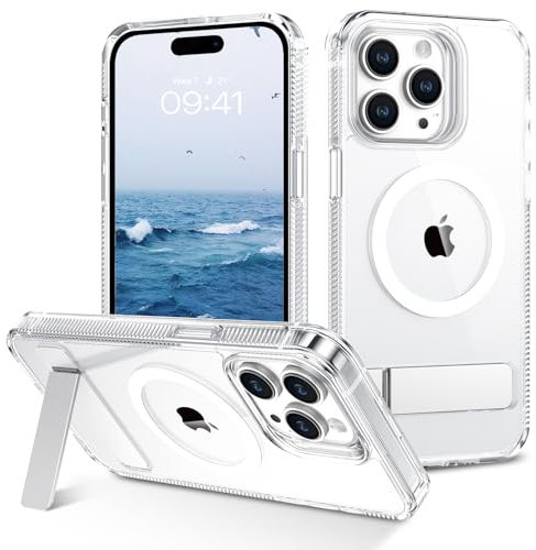 BENTOBEN Magnetic Caae for iPhone 15 Pro Max [Compatible with MagSafe], iPhone 15 Pro Case Max with Stand, Transparent Clear Anti-yellow Slim Shockproof Full Protective Cover for iPhone 15 Pro Max