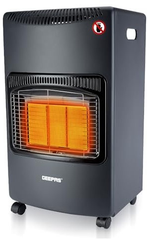 Geepas Portable Gas Heater 4.2KW | Electric & Piezoelectric Ignition, LPG/Butane Gas Heater with Wheels, Regulator & Hose | Energy Efficient Space Heater With Low Running Cost | Black