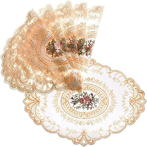 Tlilyy 6 Pieces Elegant Round Lace Table Cloth Coffee Coasters Napkin Decoration