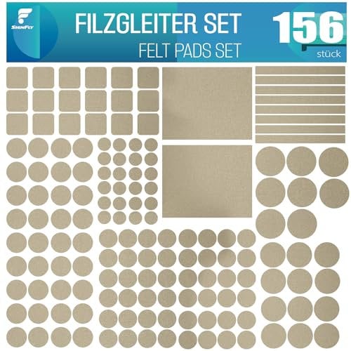 shinfly Möbelgleiter, 156 Stück, Beige, selbstklebend, Stuhlgleiter, 3 mm dick, Filzgleiter für Möbel, Filzgleiter für Parkett