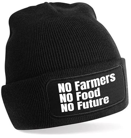 Herzbotschaft Beanie Strickmütze mit Spruch | No Farmers no Food no Future | schwarz | Unisex SoftTouch angenehm weiche und warme Wintermütze | OneSize Einheitsgröße für Erwachsene