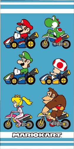 Carbotex Super Mario Luigi Toad Yoshi Peach Donkey Kong - Strandtuch - Strandtuch - 100% Baumwolle - Maße 70 x 140 cm
