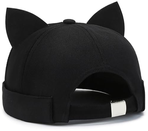 XYIYI Schwarz Damen Katzenohren Hut Niedliche Docker Mütze Krempellose Skullcap Matrosenmütze Gerollte Manschette Retro Beanie Hut