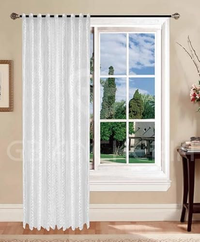 GBiancheria Tendaggio Coppia tende a Vetro Ricamata con Spirale in Pizzo Trasparente, Tende in Voile Bianco Poliestere (1 Tendaggio 140x290cm)