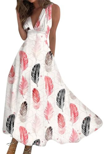 Kleider Damen Abendkleid Lang Damenkleider Desigual Damen Lässig Wickelkleid Elegant Sommerkleider Damen Lose Tunika Freizeitkleid Boho Kleidung Damen Blusenkleid Damen(3-Pink,S)