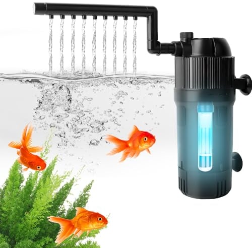 Zhwidnerso Filtros UV internos para peceras, filtro de tanque de peces de 500 l/h, convierte el agua verde en transparente, bomba de filtro 5 en 1, caudal y dirección ajustable para acuarios de