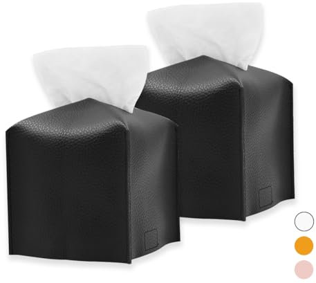 Kosmetiktücherbox, 2 Stück Taschentuchbox, Taschentuchspender, Tissue Box für Esszimmer Badezimmer Schlafzimmer Auto Büro, Verdicktes Ledermaterial, Quadratisch, Nachfüllbar 13 x 13 x 13 cm - Schwarz