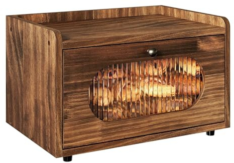 Alpeir Brotkasten Holz Stapelbare Klein Brotbox mit Magnetisch Acryl Sichtfenster, Ecke Arbeitsplatte Küche Aufbewahrung Behälter für Snack Knäckebrot Obst, Retro Braun