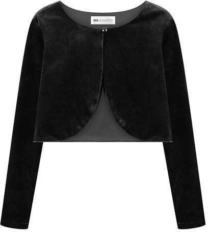 Bolerose Boléro Fille Velours Manches Longues | Encolure Ronde, Bouton Unique, Coupe Courte, Doux et Résistant, Lavable en Machine, 3-14 Ans