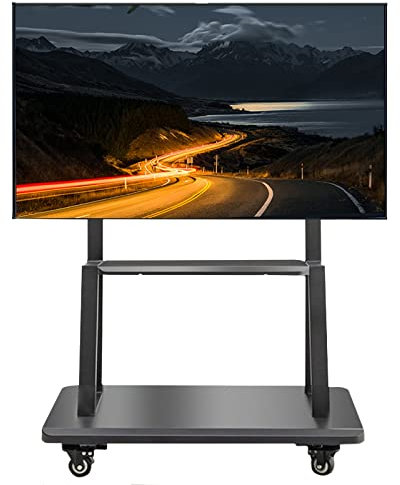 Bodenstehender, universeller TV-Rollwagen mit Rädern und Stauraum, passend für 32-75-Zoll-Plasma-Flachbildfernseher, höhenverstellbar, schöne Landschaft für Wohnzimmer und Schlafzimmer