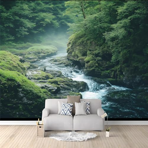 Fototapete Waldgrüner Bach 250x175 cm Tapete Fototapeten Vlies Tapeten Vliestapete Wandtapete Moderne Wand Schlafzimmer Wohnzimmer Wand tapete