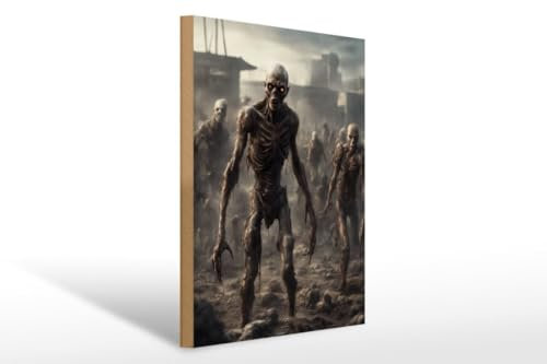 DekoNo7 Holzschild 30 x 40 x 1cm Fantasy & Anime: Post Apokalyptische Zombie Horde
