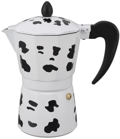 Jenngaoo Cafetera para estufa, cafetera Moka de color vaca lechera, cafetera de aluminio, cafetera para el hogar, cafetería, actividades al aire libre, viajes de acampada (6 Tazas 300ML)