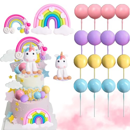Decoración para Tarta de Unicornio, 23Pcs Unicornio Decoración de Tartas Cumpleaños, 3D Unicornio Decoración Tarta Topper, Arcoiris Cake Topper Decorar, Decoración de Pastel Infantil Niña Unicornio