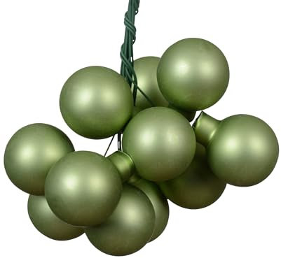 Kaemingk Lot de 12 boules de Noël sur fil de verre - 2,5 cm - Baies en miroir mat - Petites boules décoratives - Décoration de Noël et décoration de Noël - Thé vert
