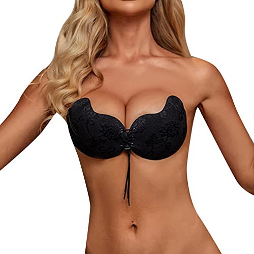 Generico Accessori Donna Reggiseno Cotone con Ferretto Adesivo in Silicone Tinta Unita da Donna Adesivo Senza Spalline Senza Schienale per Abiti Senza Schienale Reggiseno A Scollo Profondo (Black, L)