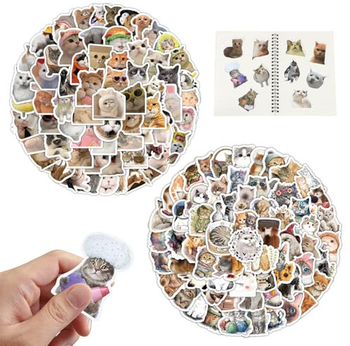 200Pcs Funny Cat Stickers Set Kawaii Sticker Set Waterproof Vinyl Stickers Aesthetic Decals for Water Bottle,Fridge, Animal Stickers for Cat Lovers