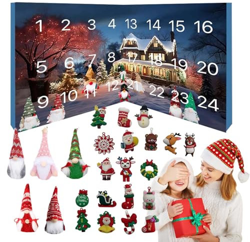 Calendario dell'avvento 2024, calendario dell'avvento unico con 24 gnomi di peluche, calendario dell'avvento di Natale 2024, decorazioni natalizie regalo per bambini, ragazzi, adulti, uomini (bianco)